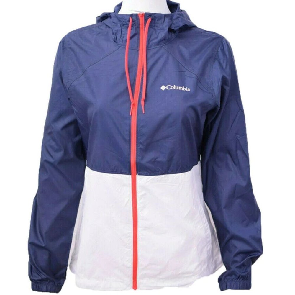 Columbia Center Ridge Lightweight Hooded Windbreaker Jacket Blue White Large NWT